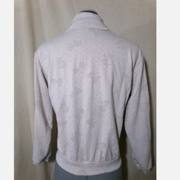 Bows print Layered Sweatshirt Top XS Beige Turtleneck Loose fit Lined top LS - Picture 10 of 11